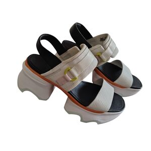 Sorel Women's Kinetic Y-Strap High SZ 8.5- White Orange Wedge Sandals R21
